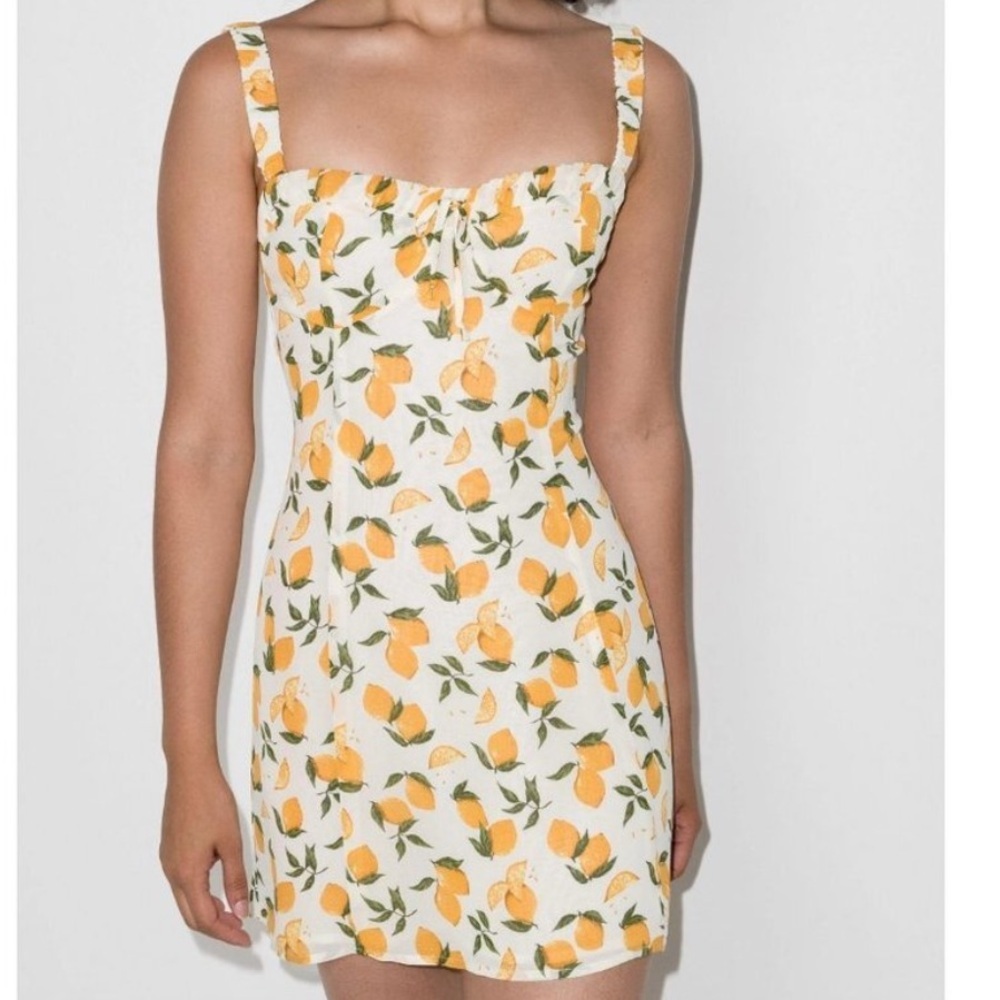 Reformation Lemon Print Mini Dress - White and Yellow